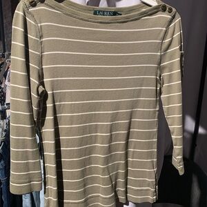 Polo Ralph Lauren Olive Striped Long Sleeve Top